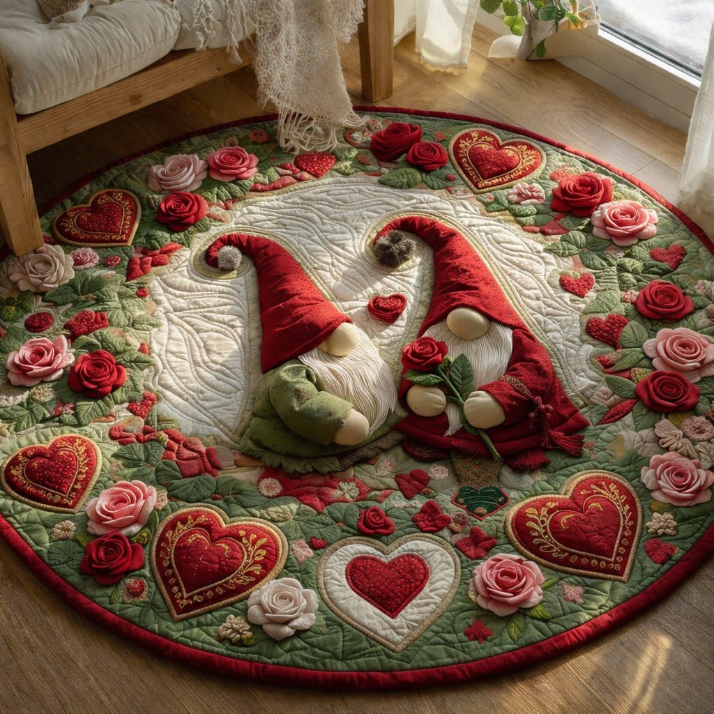 Cozy Love Gnomes Round Mat Rug - washable non-slip printed rug