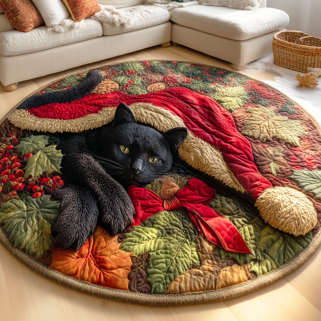 Cozy Noel Cat Round Mat Rug - Cute Pet Design | Animal Printed Home Decor