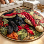 Cozy Noel Cat Round Mat Rug - Cute Pet Design | Animal Printed Home Decor