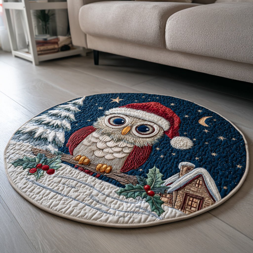 Cozy Owl Night Round Mat Rug - washable non-slip printed rug