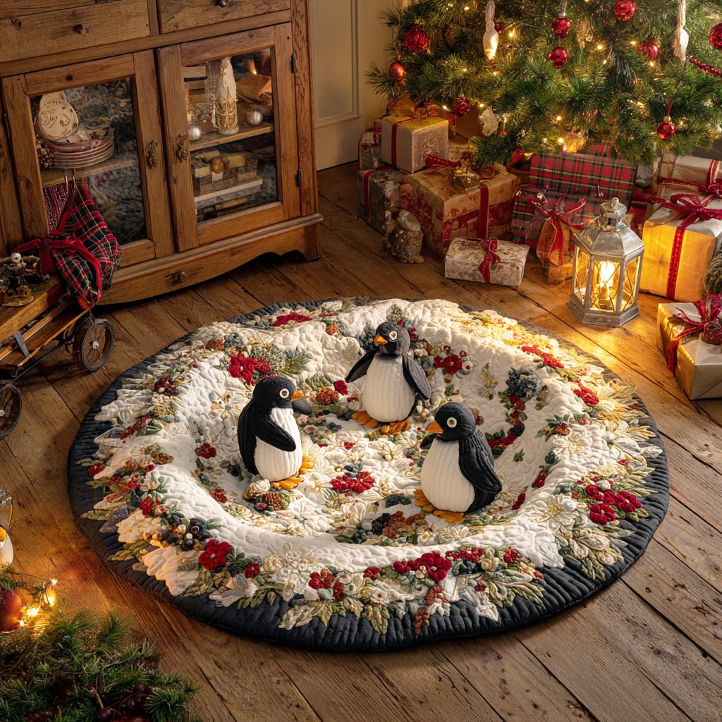 Cozy Penguin Trail Round Mat Rug - washable non-slip printed rug