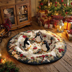 Cozy Penguin Trail Round Mat Rug - washable non-slip printed rug