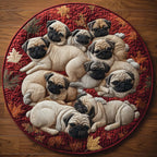 Cozy Pug Round Mat Rug - washable non-slip printed rug