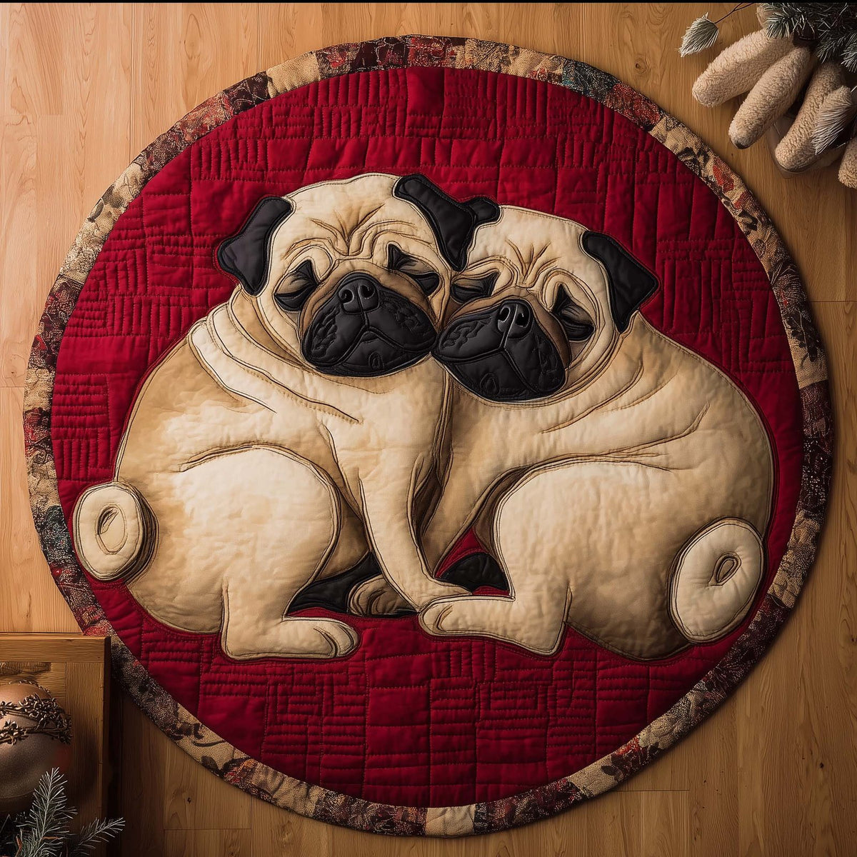 Cozy Pug (Design 4) Round Mat Rug - washable non-slip printed rug
