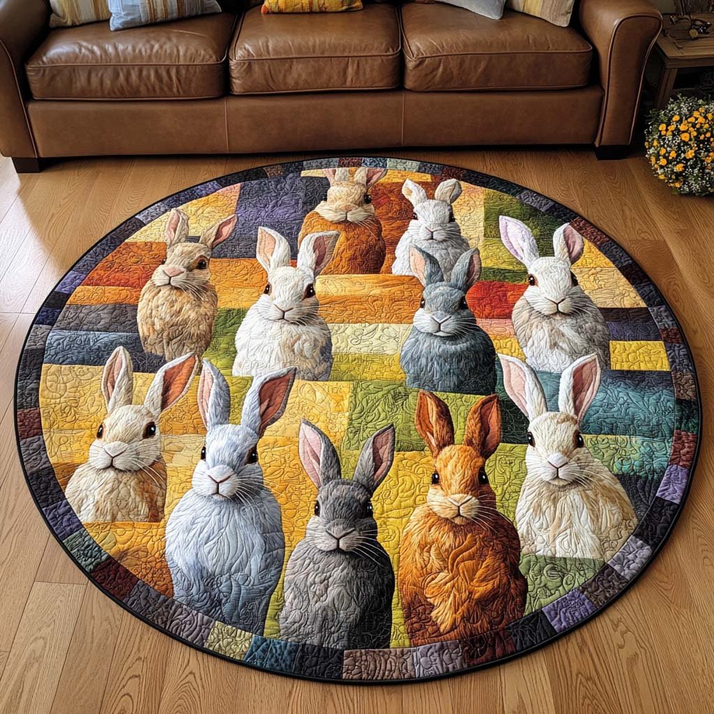 Cozy Rabbit Round Mat Rug - washable non-slip printed rug