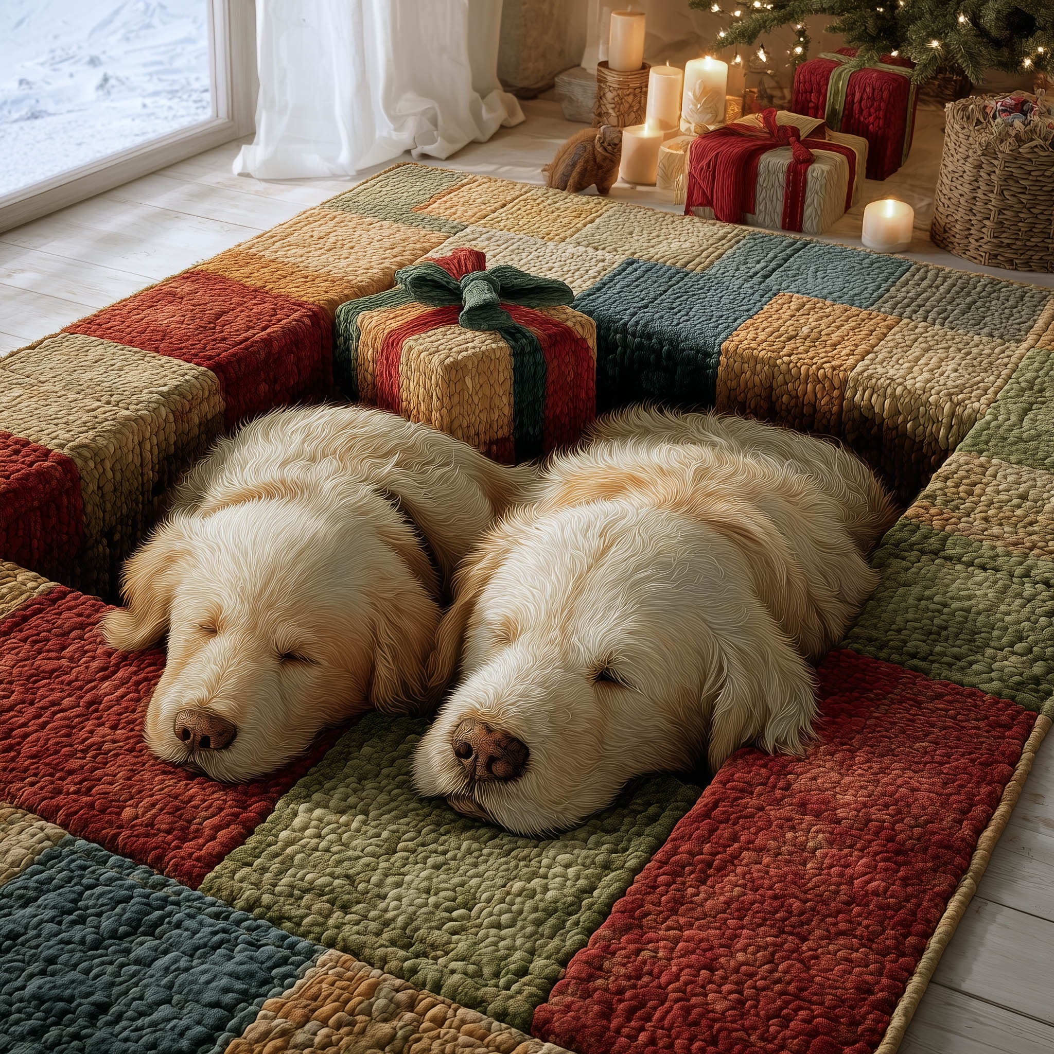 Cozy Retriever Nap area rug in a living room