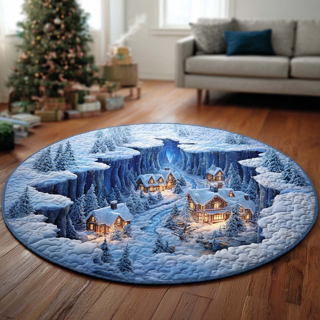 Cozy Snowfall Round Mat Rug - washable non-slip printed rug