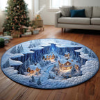 Cozy Snowfall Round Mat Rug - washable non-slip printed rug