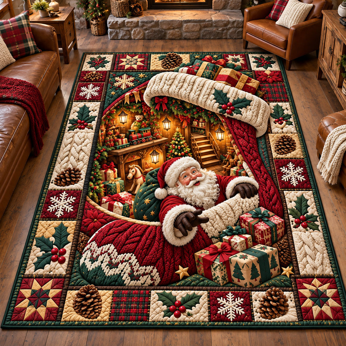 Cozy Stocking Magic area rug in a living room
