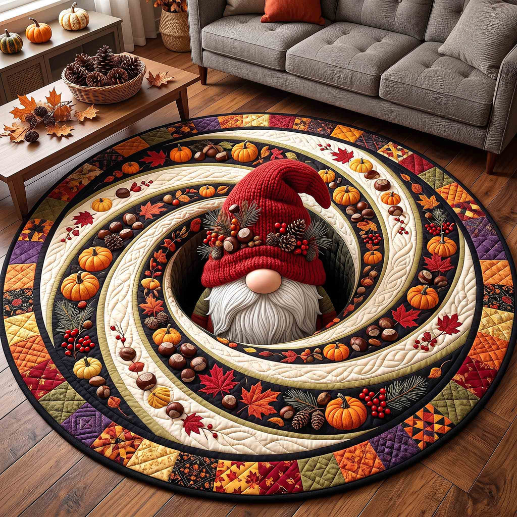 Cozy Swirl Gnome Round Mat Rug - Nature Design | Serene Home Decor - washable non-slip printed rug