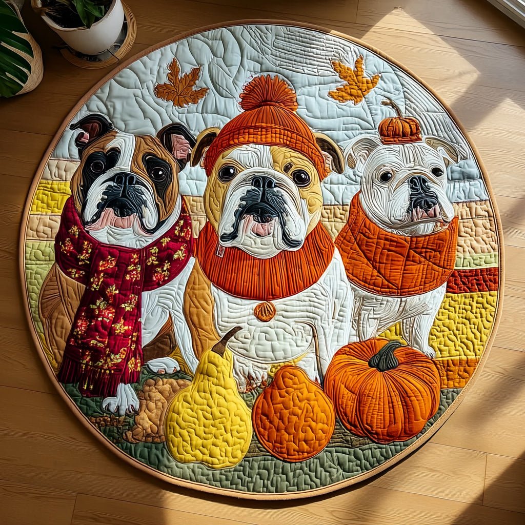 Cozy Trio Bulldog Round Mat Rug - Cute Pet Design | Animal Printed Home Decor