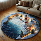 Cozy Winter Express Round Mat Rug - washable non-slip printed rug