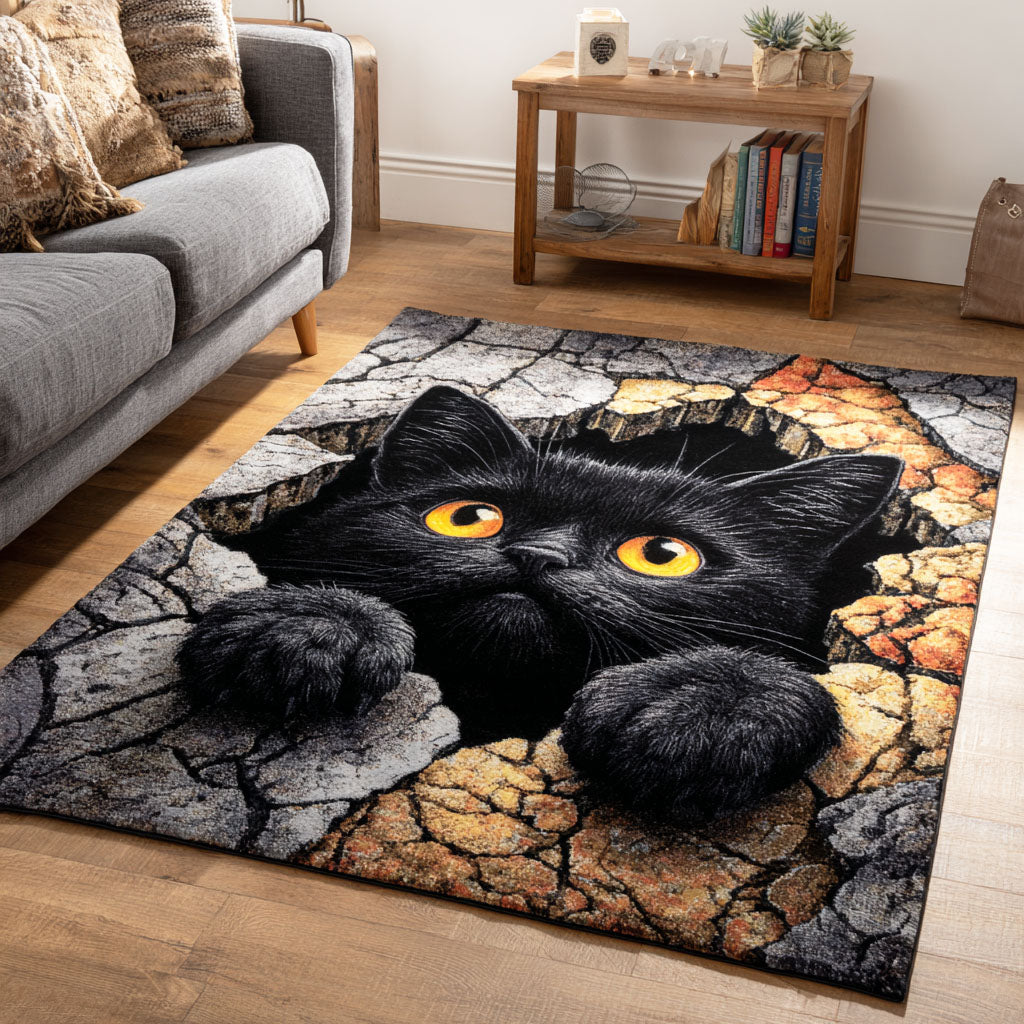 Crack Ground Cat area rug in a living room