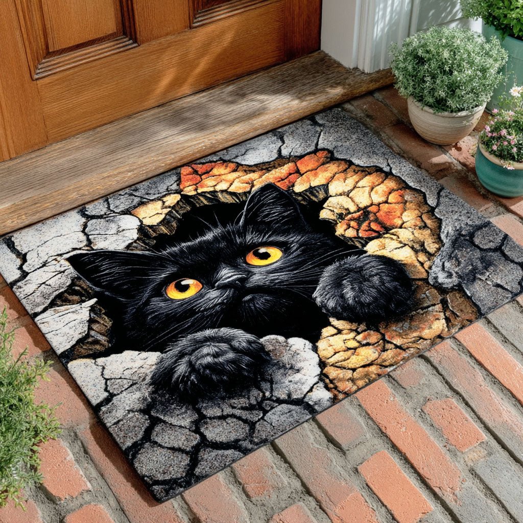Crack Ground Cat Doormat - Cute Animal Design | Printed Welcome Doormat