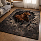 Cracked Earth Stallion area rug in a living room