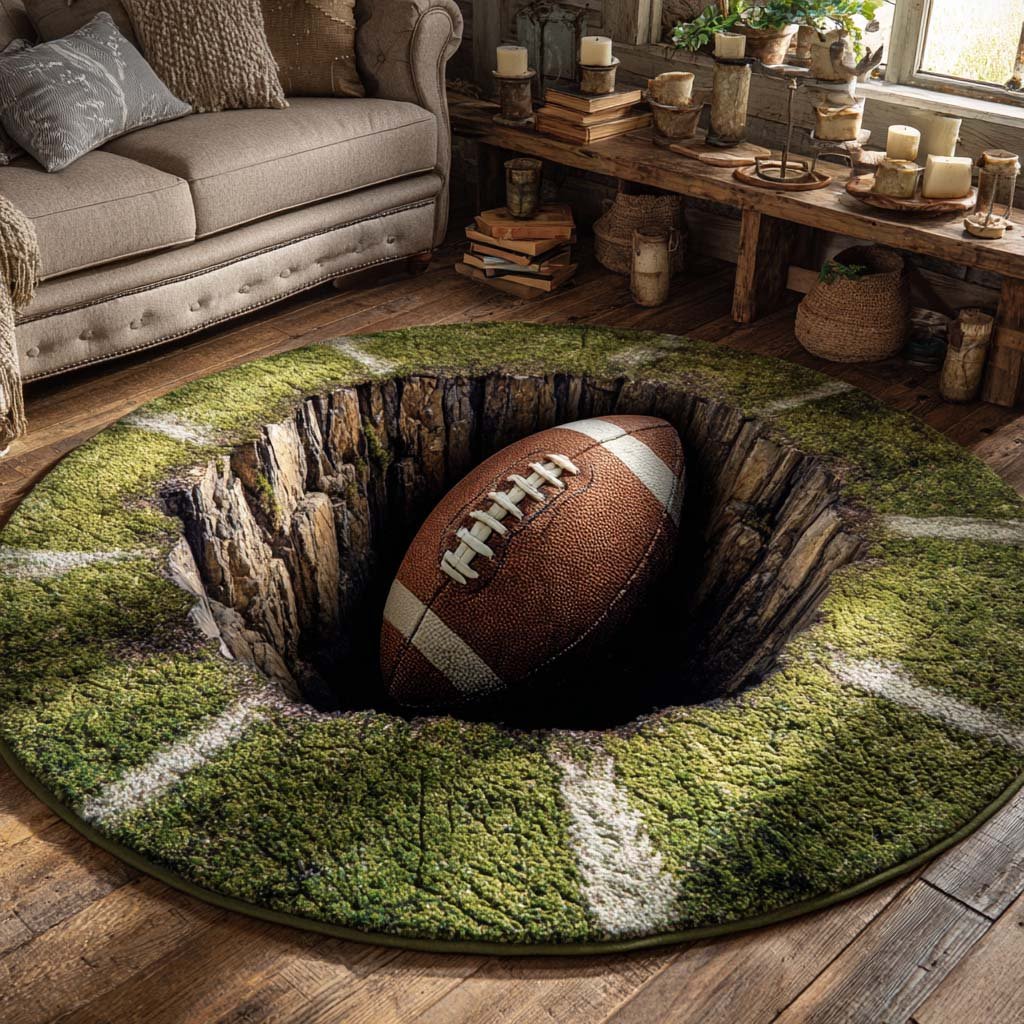 Crater Football Round Mat Rug - washable non-slip printed rug