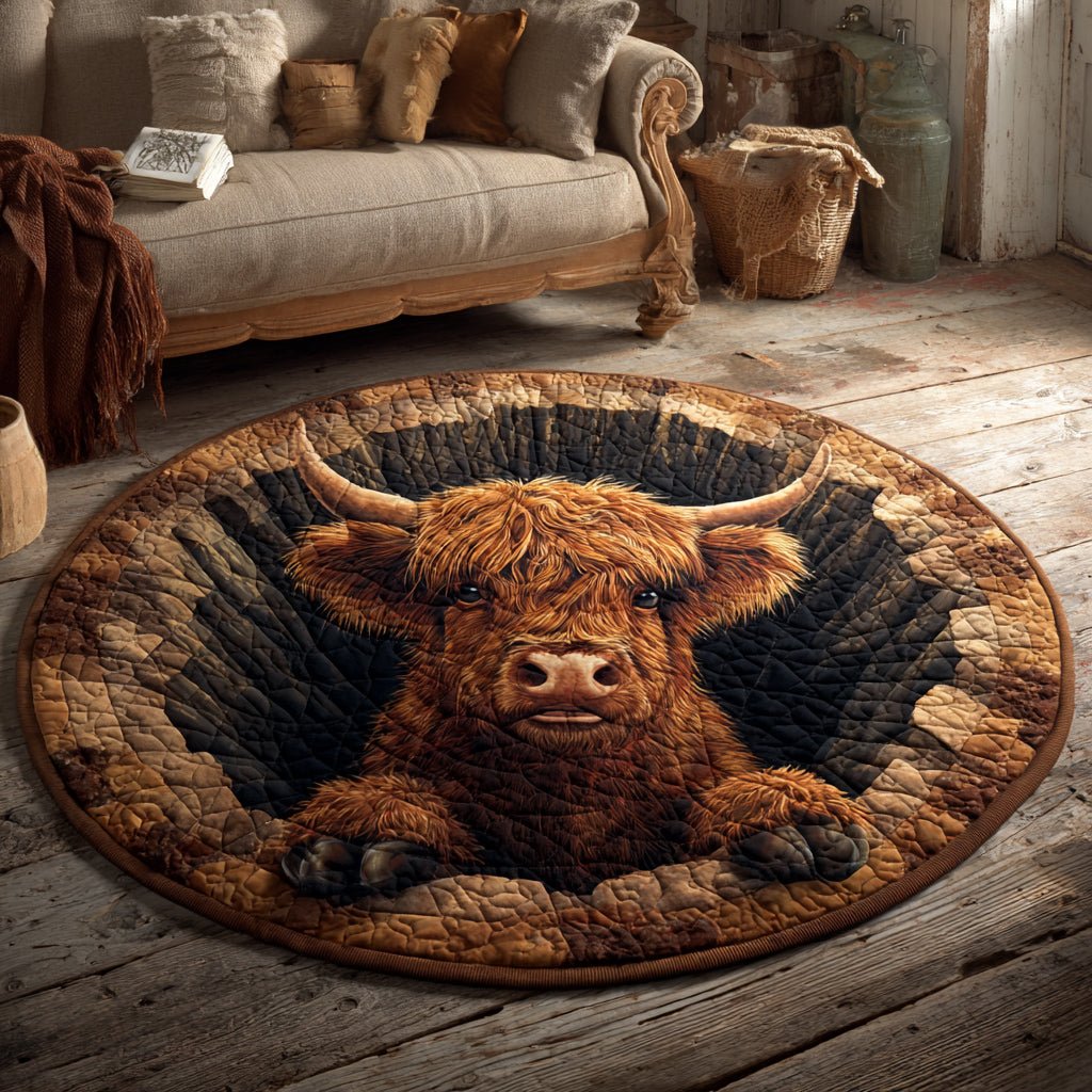 Crater Highland Cow Round Mat Rug - washable non-slip printed rug
