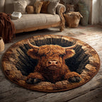 Crater Highland Cow Round Mat Rug - washable non-slip printed rug