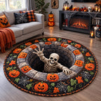 Crawling Skeleton Pit Round Mat Rug - Seasonal Design | Festive Home Decor - washable non-slip printed rug