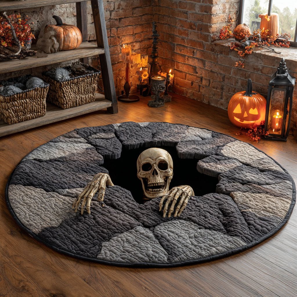 Crawling Skull Round Mat Rug - washable non-slip printed rug