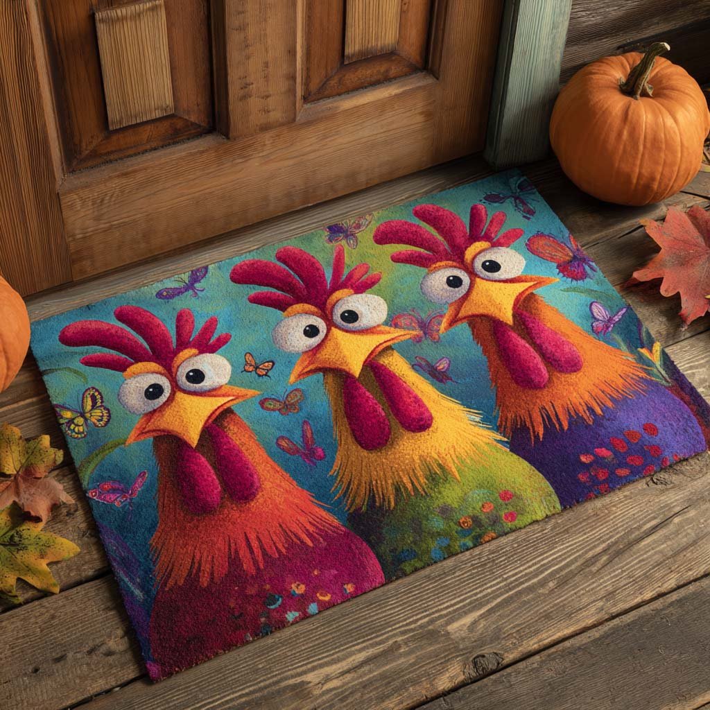 Crazy Roosters Doormat - Nature Design | Printed Welcome Doormat
