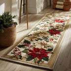 Cream Poinsettia Runner Carpet Runner Rug - Cute Pet Design | Animal Printed Runner Rug