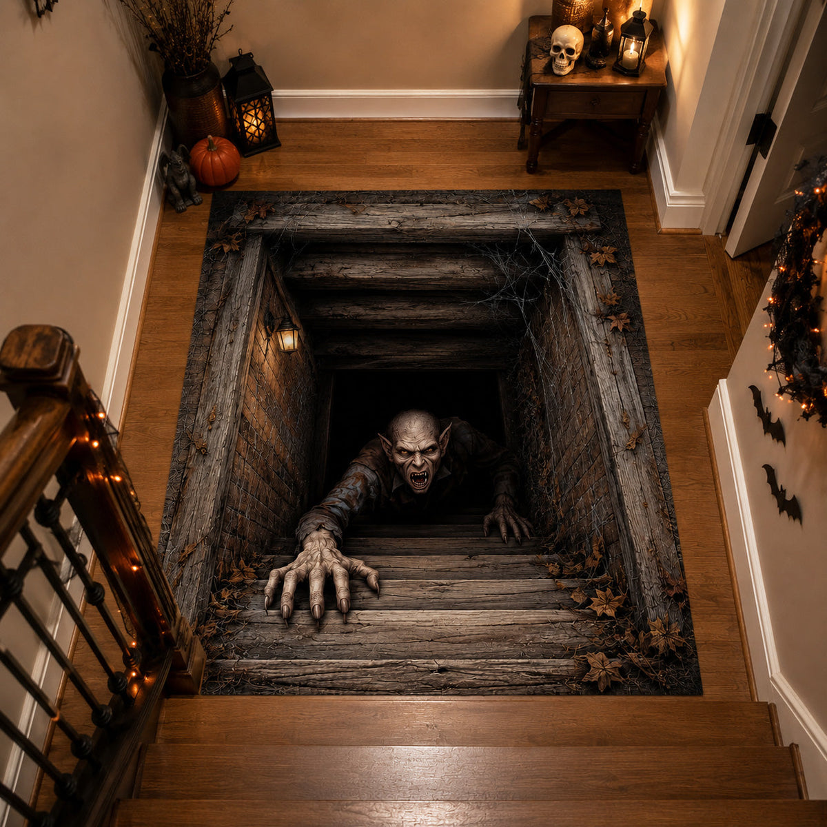 Creeping Ghoul area rug in a living room