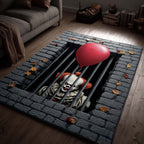 Creepy Clown area rug in a living room