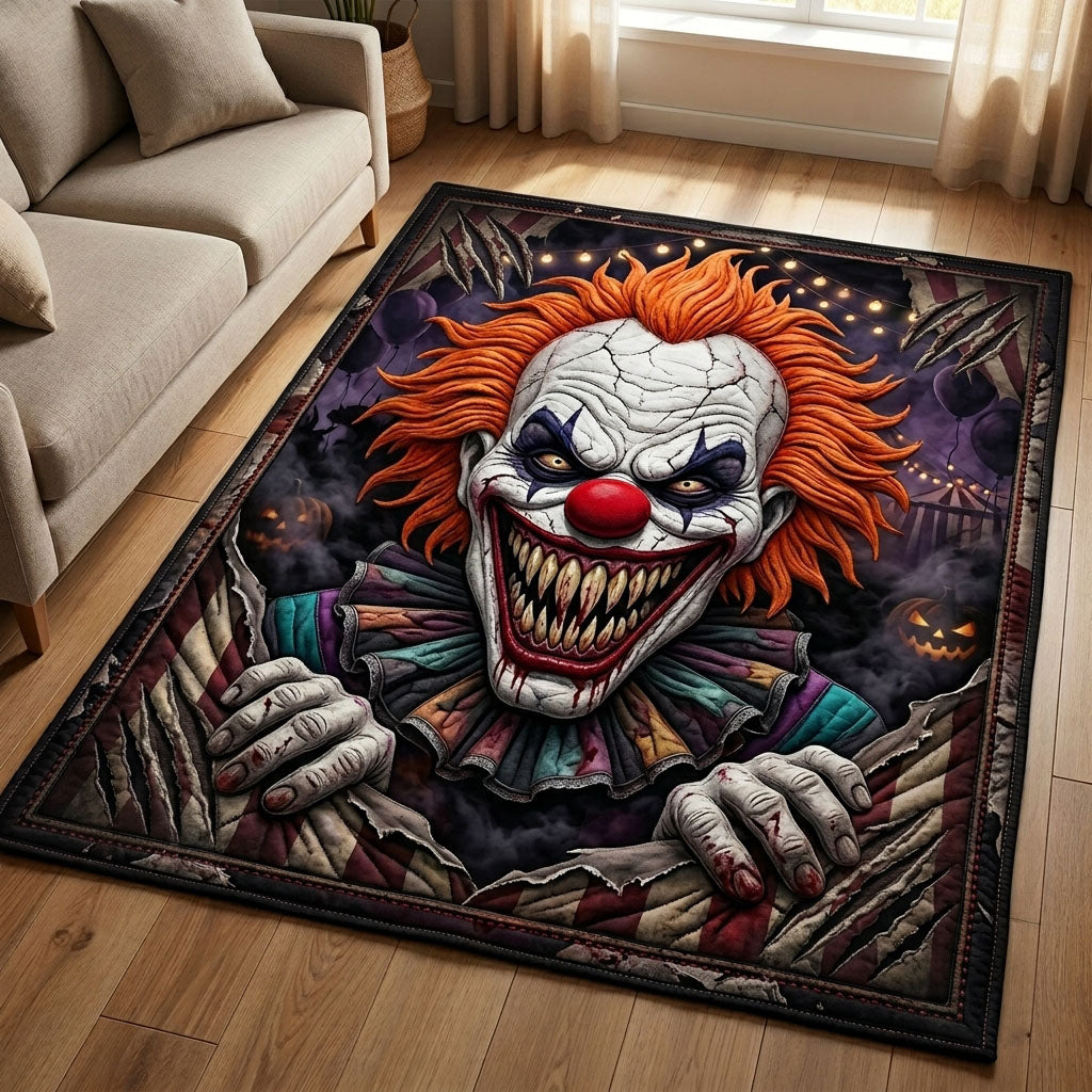 Creepy Clown area rug in a living room