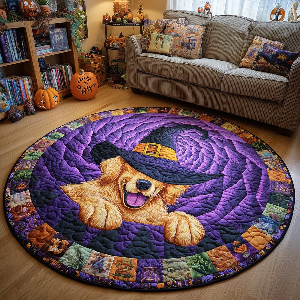 Creepy Golden Retriever Round Mat Rug - washable non-slip printed rug