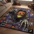 Creepy Pumpkin area rug in a living room