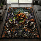 Creepy Pumpkin area rug in a living room