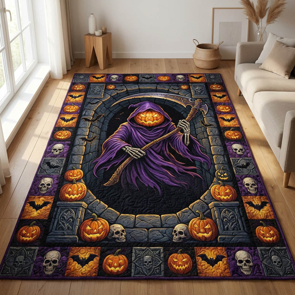 Creepy Pumpkin Ghost area rug in a living room