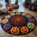 Creepy Pumpkin Halloween Round Mat Rug - washable non-slip printed rug