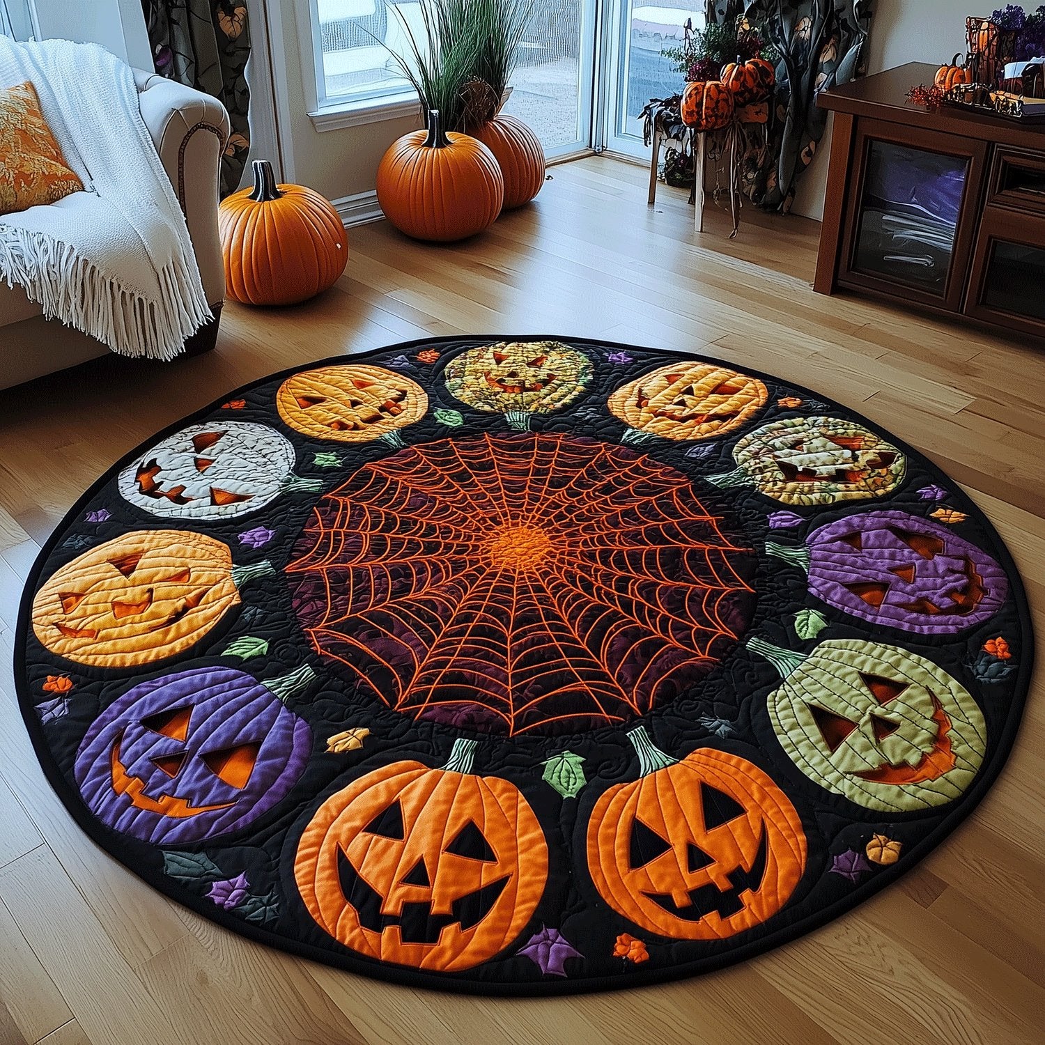 Creepy Pumpkin Round Mat Rug - Nature Design | Serene Home Decor
