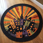 Creepy Townscape Round Mat Rug - washable non-slip printed rug