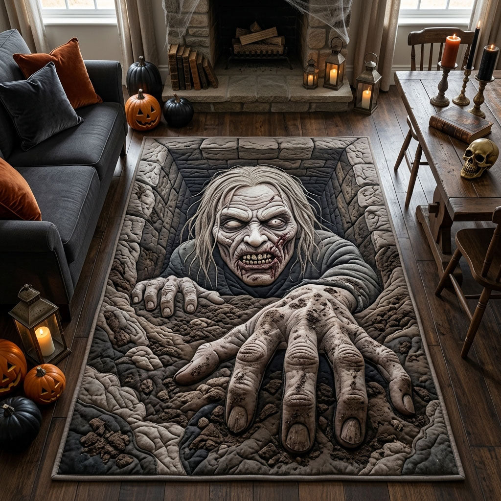 Creepy Undead area rug in a living room