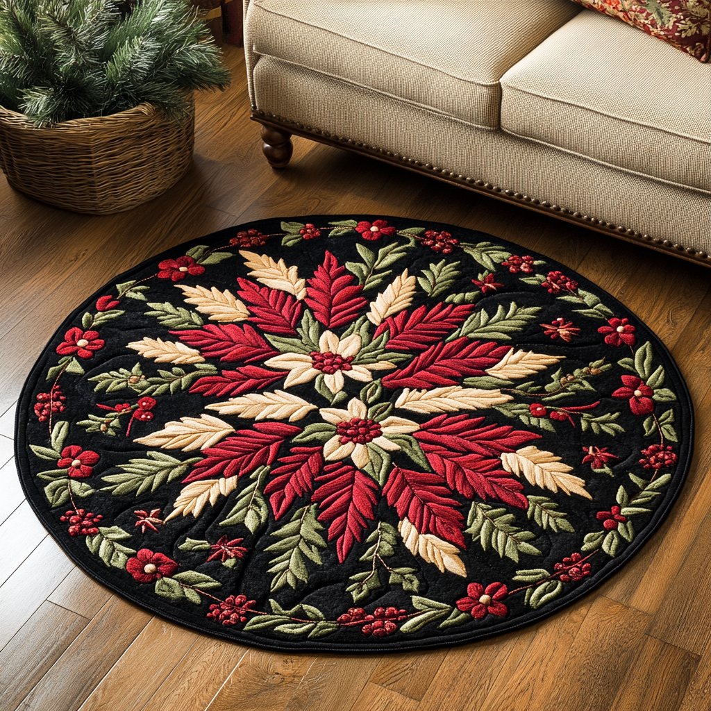 Crimson Bloom Round Mat Rug - Nature Design | Serene Home Decor