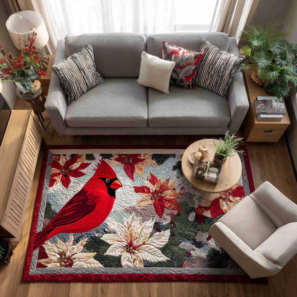 Crimson Cardinal area rug in a living room