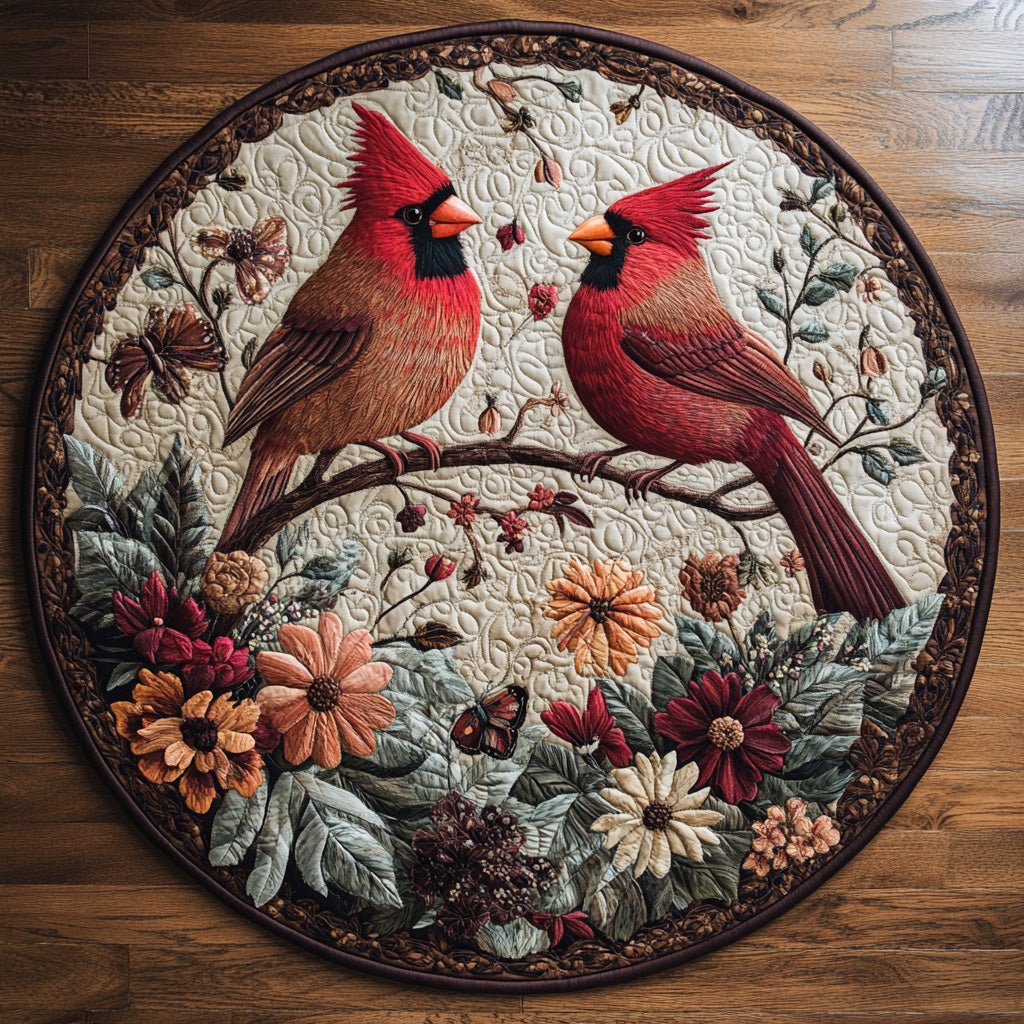 Crimson Cardinal Round Mat Rug - Nature Design | Serene Home Decor