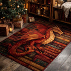 Crimson Cavern Dragon area rug in a living room