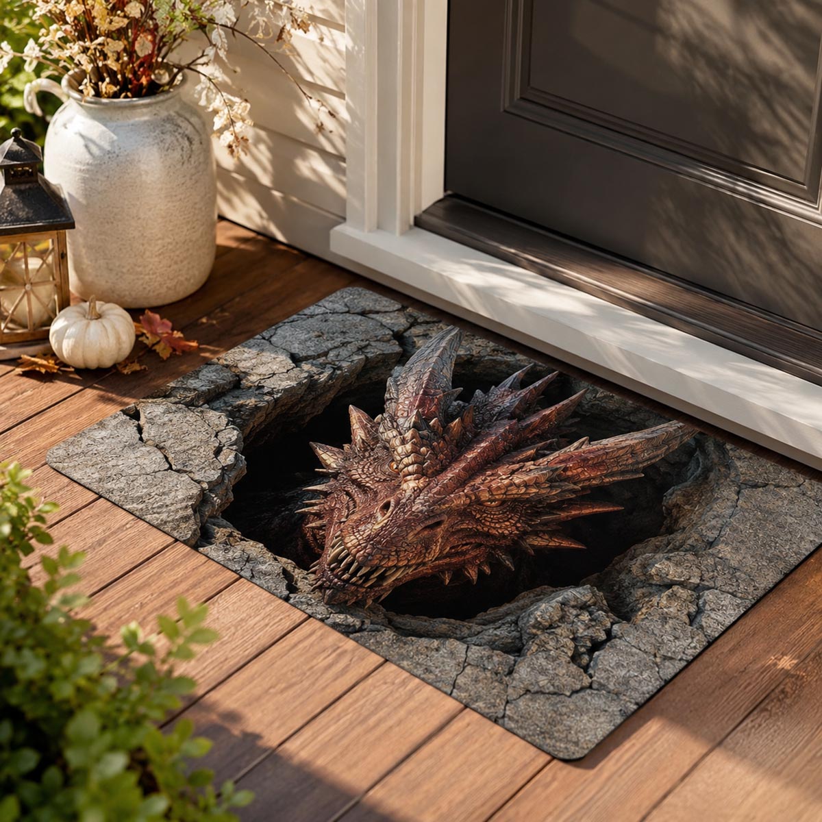 Crimson Dragon Doormat - Cute Animal Design | Printed Welcome Doormat - washable non-slip printed rug