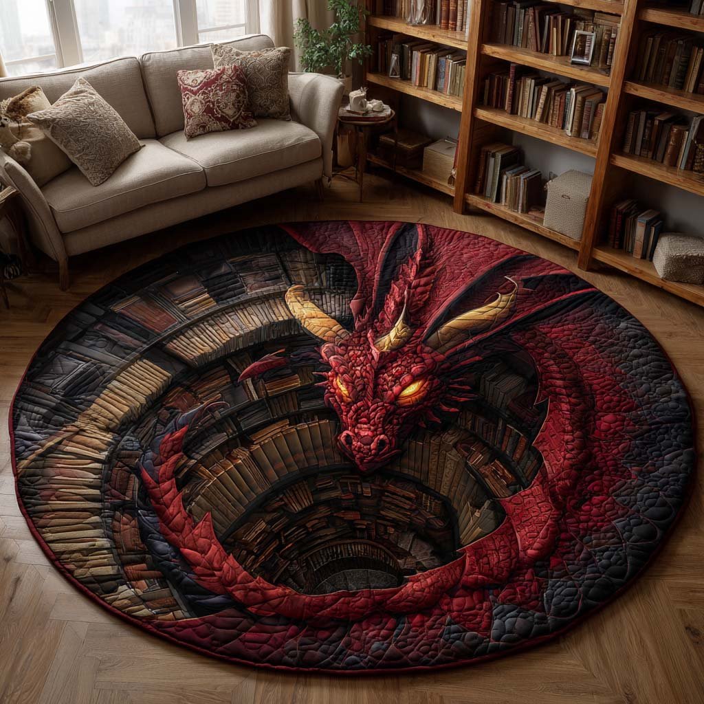 Crimson Dragon Guard Round Mat Rug - washable non-slip printed rug