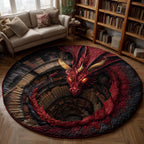 Crimson Dragon Guard Round Mat Rug - washable non-slip printed rug