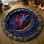 Crimson Dragon Round Mat Rug - washable non-slip printed rug