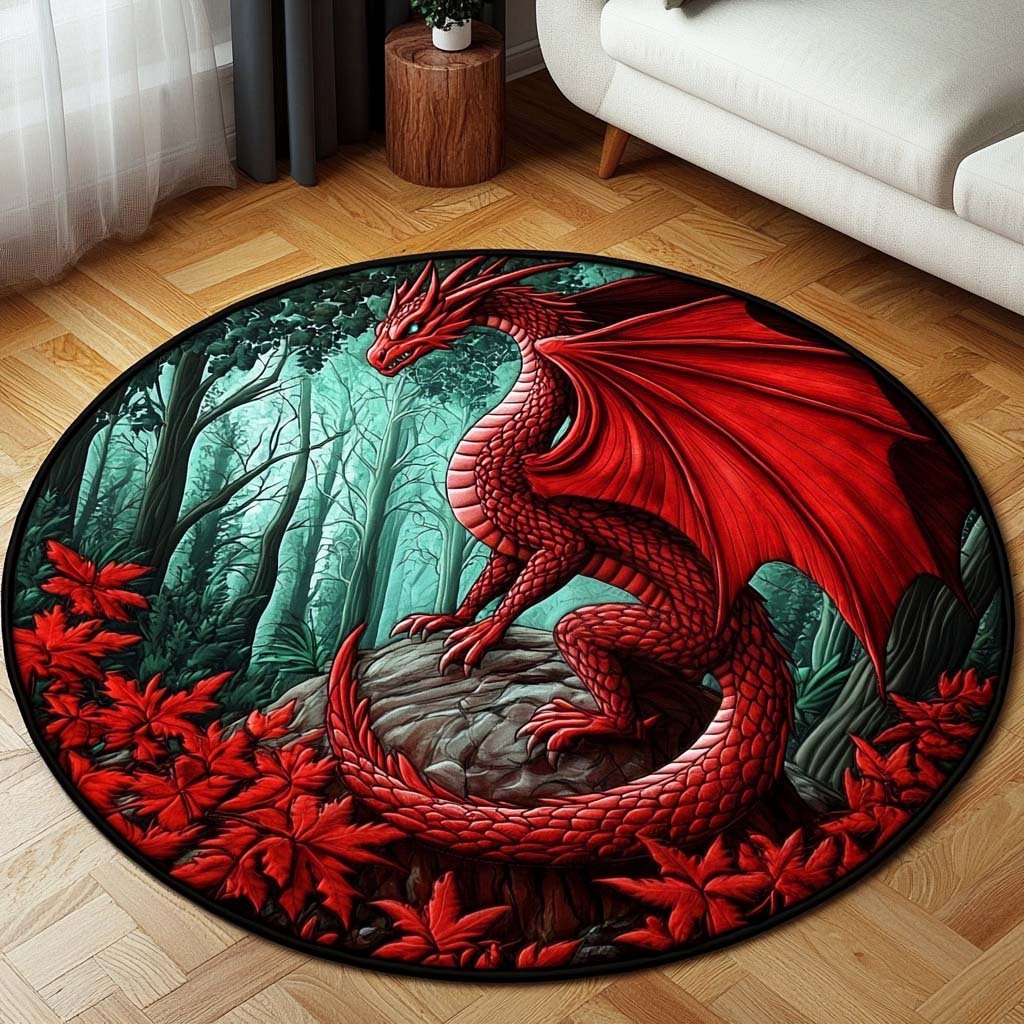 Crimson Glade Round Mat Rug - washable non-slip printed rug