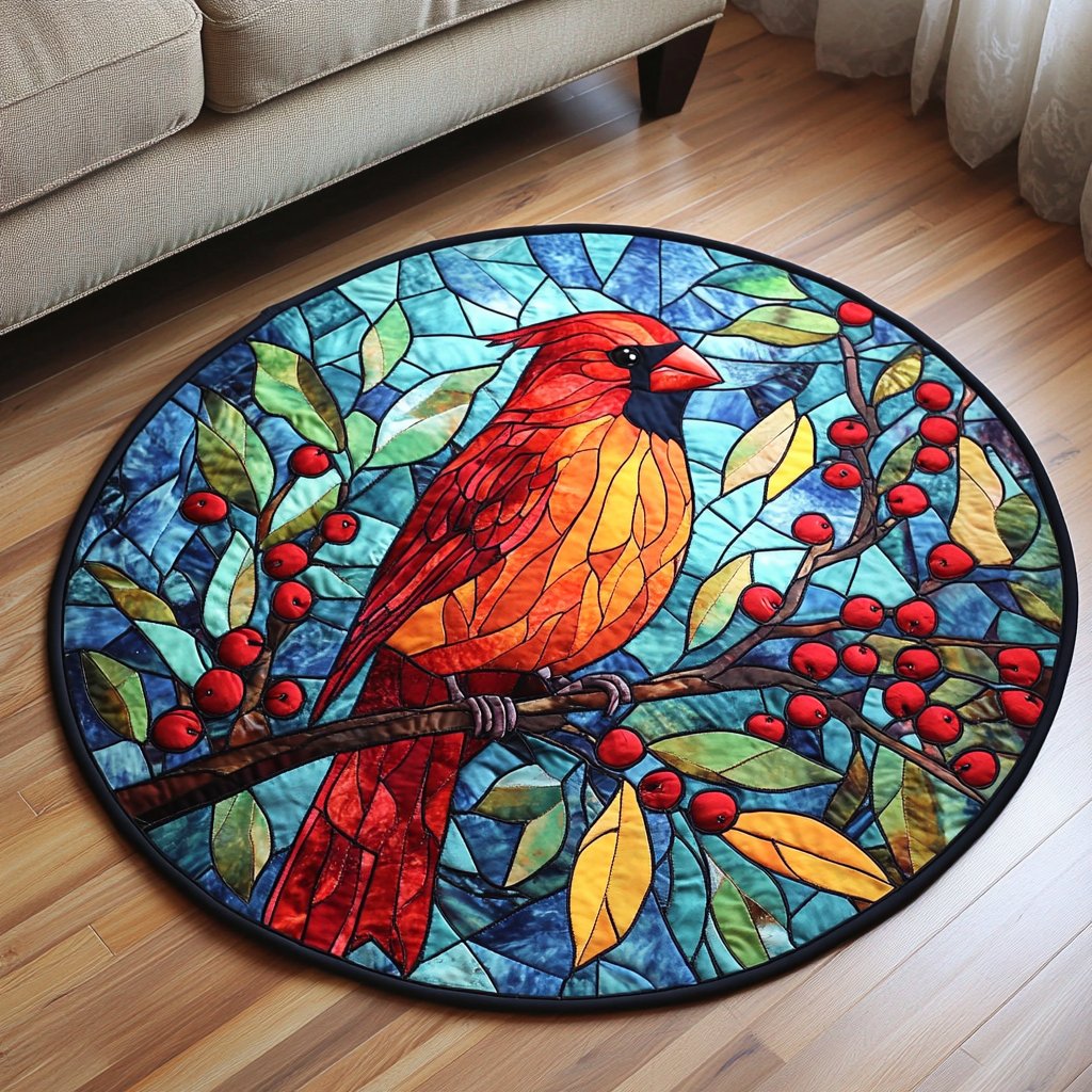Crimson Glow Round Mat Rug - washable non-slip printed rug