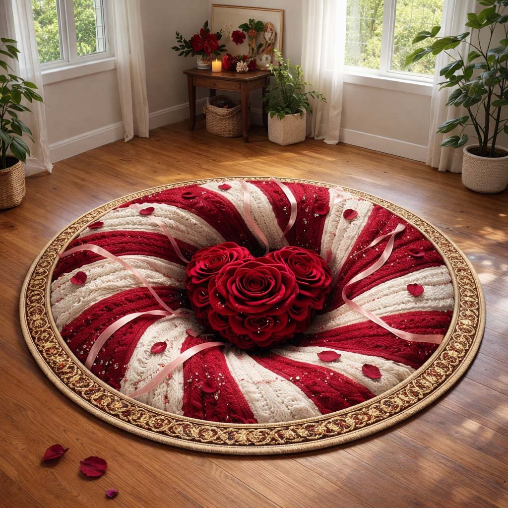 Crimson Heart Bloom Round Mat Rug - washable non-slip printed rug
