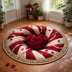 Crimson Heart Bloom Round Mat Rug - washable non-slip printed rug