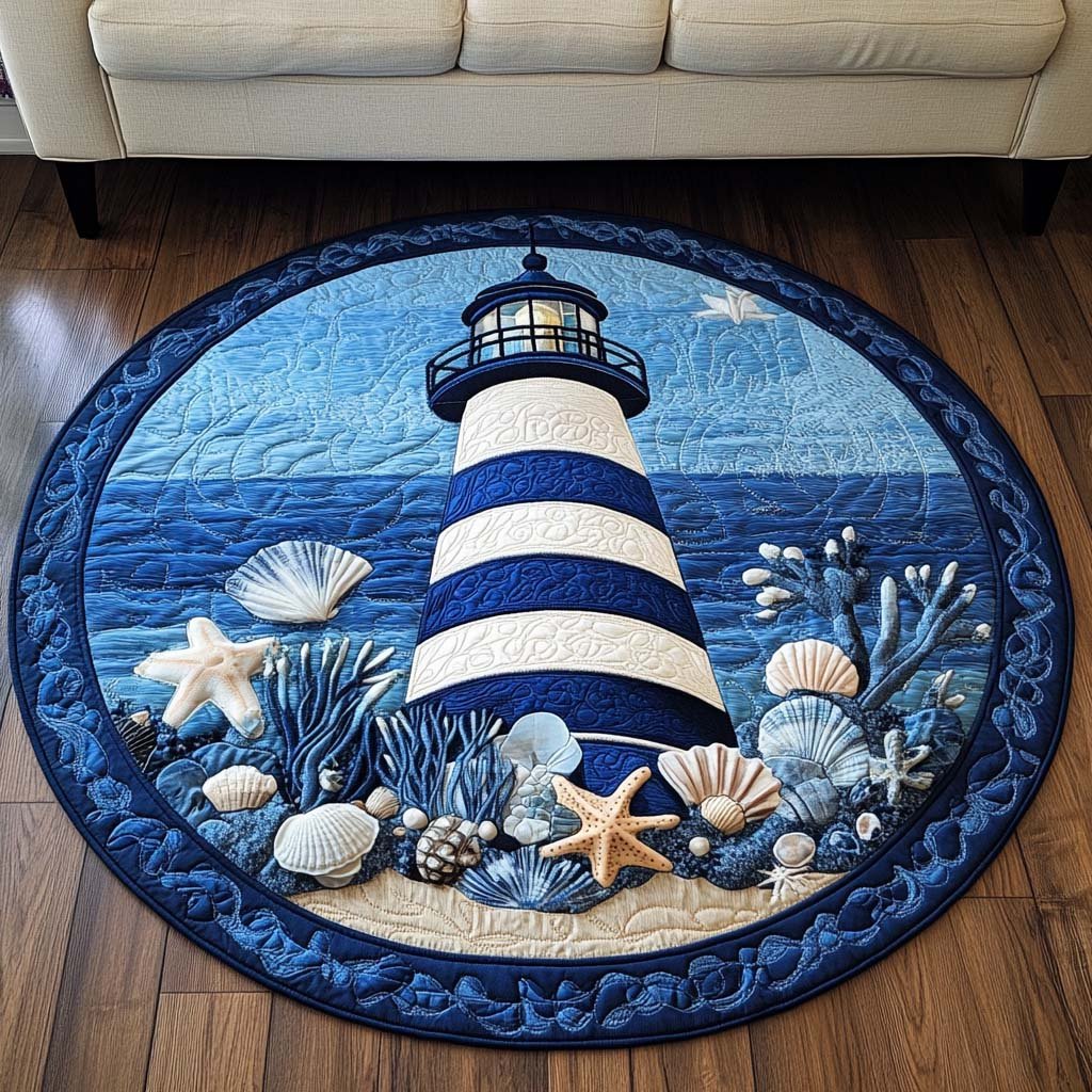 Crimson Lighthouse Round Mat Rug - washable non-slip printed rug